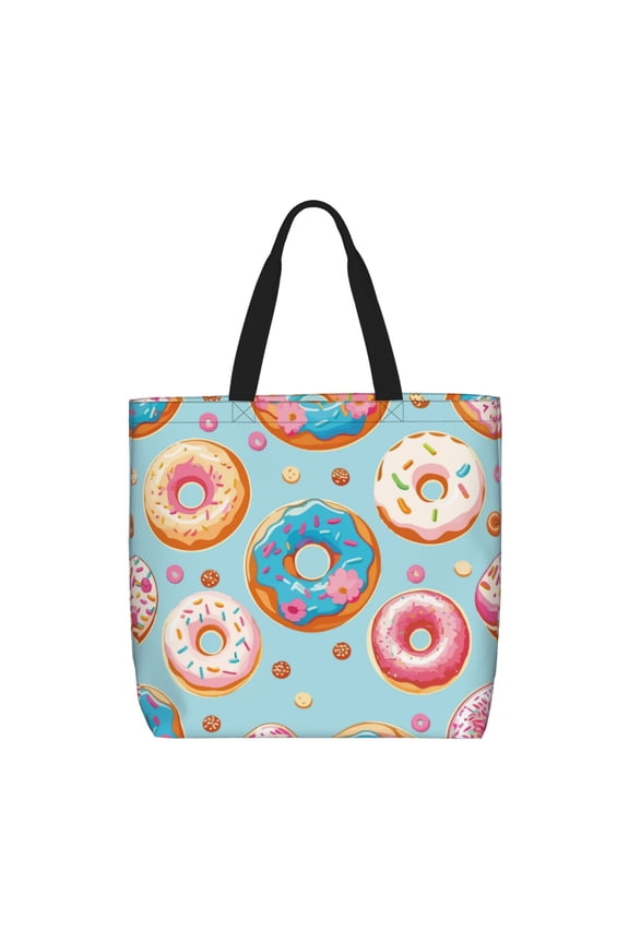 Colorful Donut Pattern Tote Bag for Women,Large Capacity Tote Bag with Zipper Casual Shoulder Handbags Shopping Bag