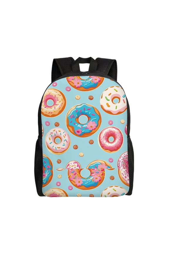 Colorful Donut Print Backpack -Travel,or Work Bookbag Daypacks with 15-Inch Laptop Sleeve and Dual Water Bottle Pockets