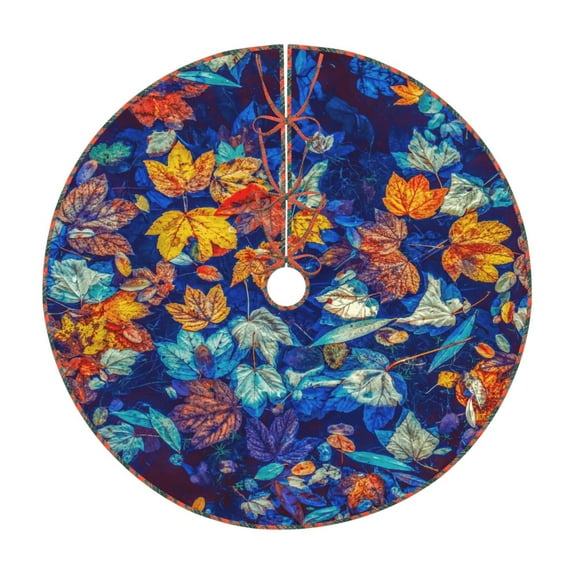 Defioc Colorful Fall Leaves for Christmas Tree Skirt Snowman Xmas Tree Skirt Farmhouse Christmas Decorations Tree Mat for Holiday Party Decor-30"