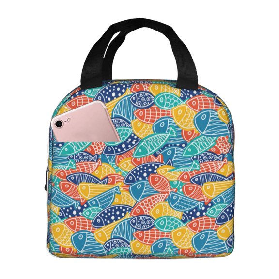 Defioc Colorful Fish 1 Print Lunch Box,Lunch Bag for Women Men Reusable Insulated Lunch Tote for Work/Office/Picnic/Travel