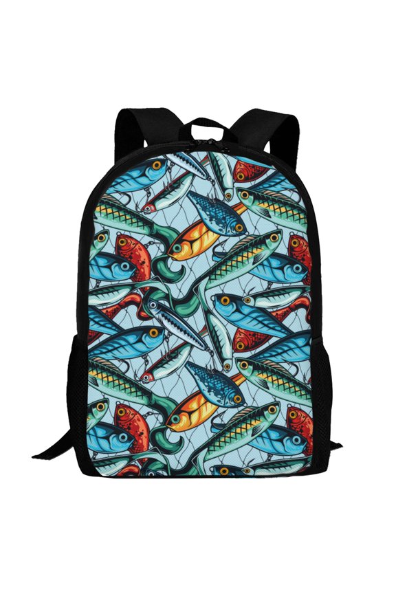 Colorful Fishing Baits Pattern Carry on Backpack,16.5x12.5x5.5 Personal Item Bag Carry On Backpack Water Resistant Lightweight Daypack