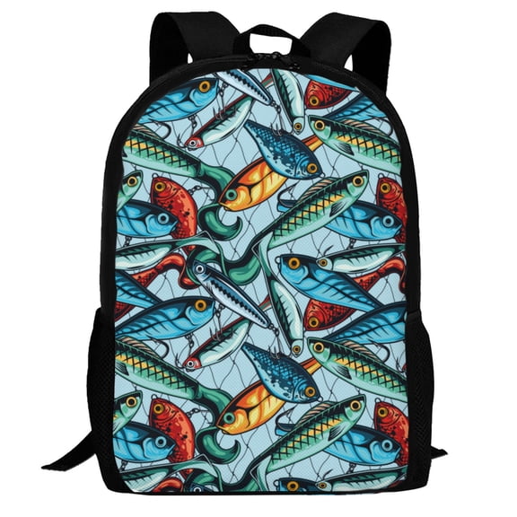 Defioc Colorful Fishing Baits Pattern Carry on Backpack,16.5x12.5x5.5 Personal Item Bag Carry On Backpack Water Resistant Lightweight Daypack