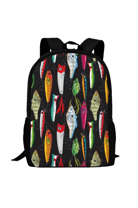 Colorful Fishing Lures Pattern Carry on Backpack,16.5x12.5x5.5 Personal Item Bag Carry On Backpack Water Resistant Lightweight Daypack