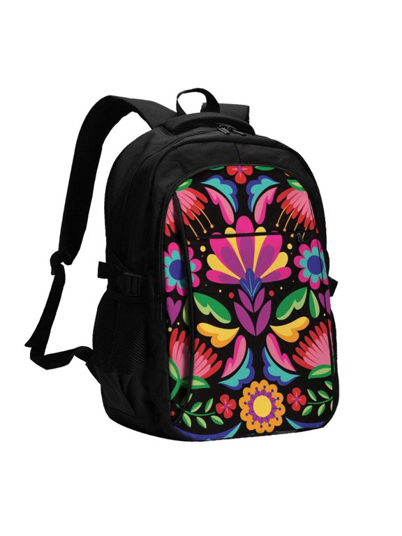 Colorful Floral Embroidery Mexican for Travel Backpack for Women,15.6 inch Laptop Backpack Carry On Backpack Personal Item Travel Bag Daypack for School Weekender Business Trip