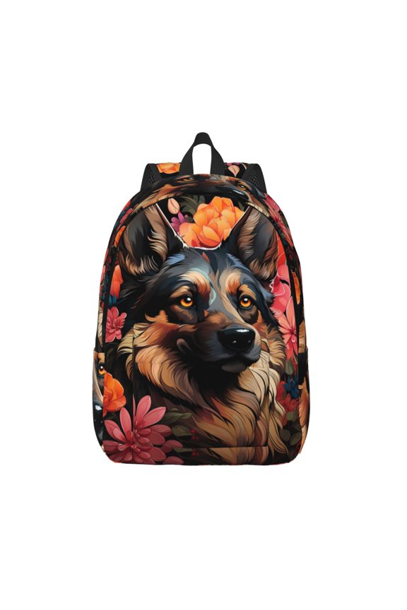 Colorful Flower German Shepherd for Canvas Backpack,Travel Rucksack Unisex Knapsack Laptop Backpack for Work & College -Small