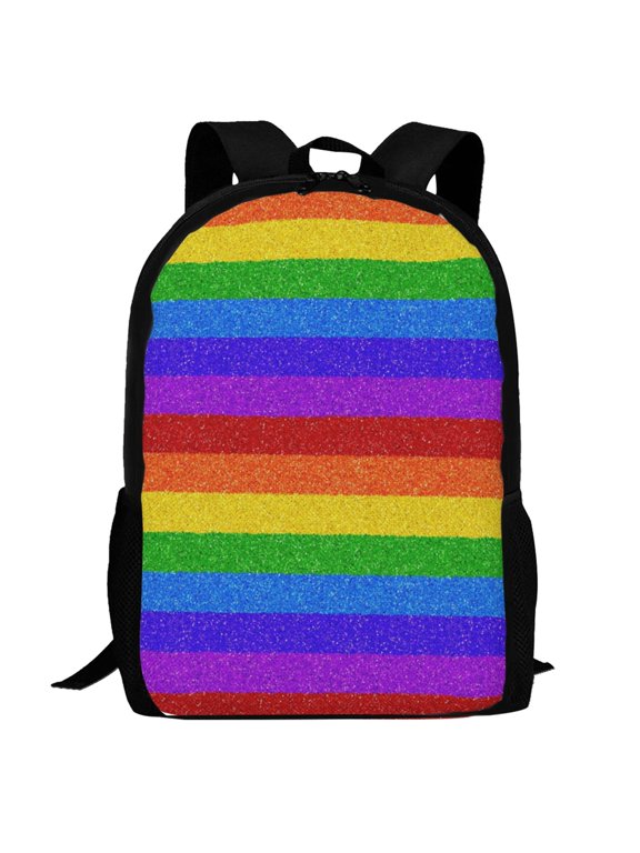 Colorful Glitter Rainbow Pattern Carry on Backpack,16.5x12.5x5.5 Personal Item Bag Carry On Backpack Water Resistant Lightweight Daypack
