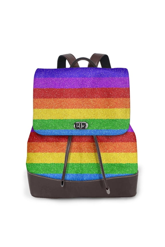 Colorful Glitter Rainbow Print PU Leather Backpack,Backpack Purse for Women Fashion Multipurpose Design Handbag Ladies Bags Travel Backpack
