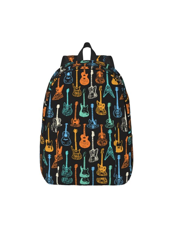 Colorful Guitar for Canvas Backpack,Travel Rucksack Unisex Knapsack Laptop Backpack for Work & College -Medium