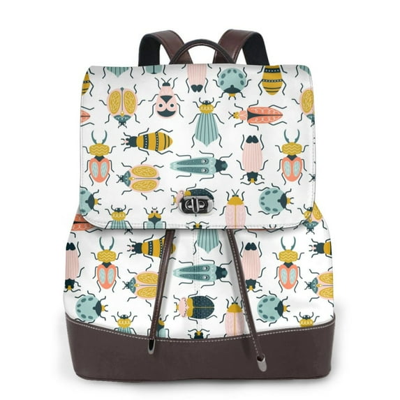 Defioc Colorful Insects Print PU Leather Backpack,Backpack Purse for Women Fashion Multipurpose Design Handbag Ladies Bags Travel Backpack
