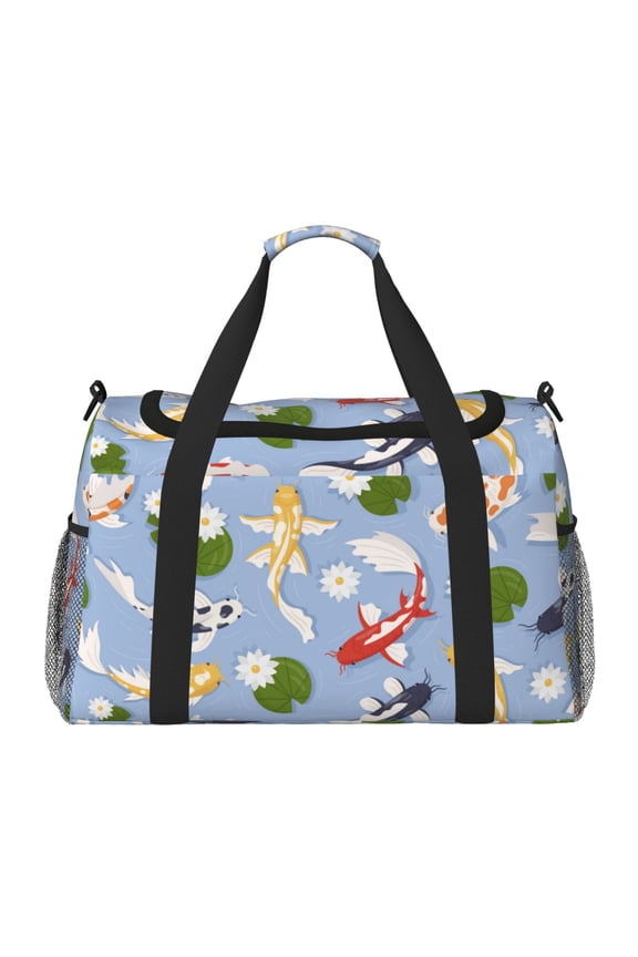 Colorful Koi Fish Print Hand Travel Bag - Foldable Travel Duffel Bags for Men Women -Sport Gym Bag - Overnight Travel Duffel Bag - Adjustable Shoulder Strap