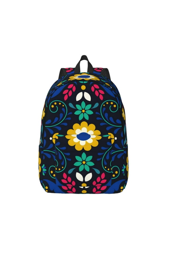 Colorful Mexican Flower for Canvas Backpack,Travel Rucksack Unisex Knapsack Laptop Backpack for Work & College -Small