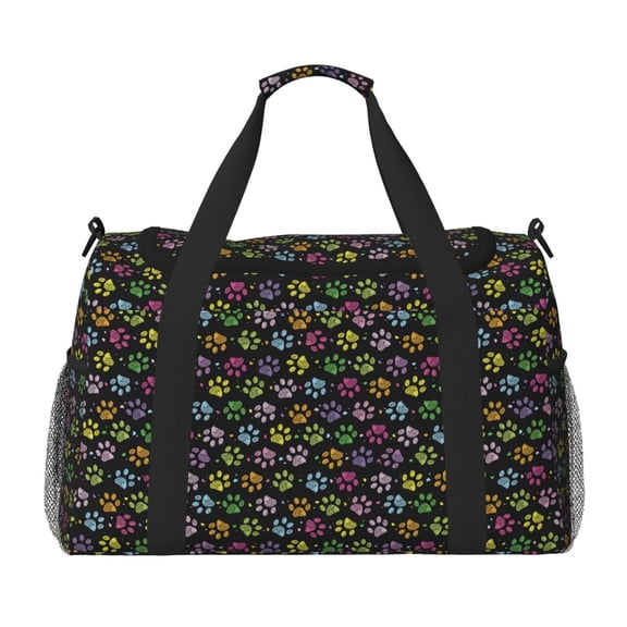 Defioc Colorful Paw Print Hand Travel Bag - Foldable Travel Duffel Bags for Men Women -Sport Gym Bag - Overnight Travel Duffel Bag - Adjustable Shoulder Strap