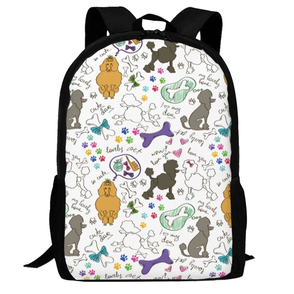 Defioc Colorful Poodle Dog Pattern Carry on Backpack,16.5x12.5x5.5 Personal Item Bag Carry On Backpack Water Resistant Lightweight Daypack
