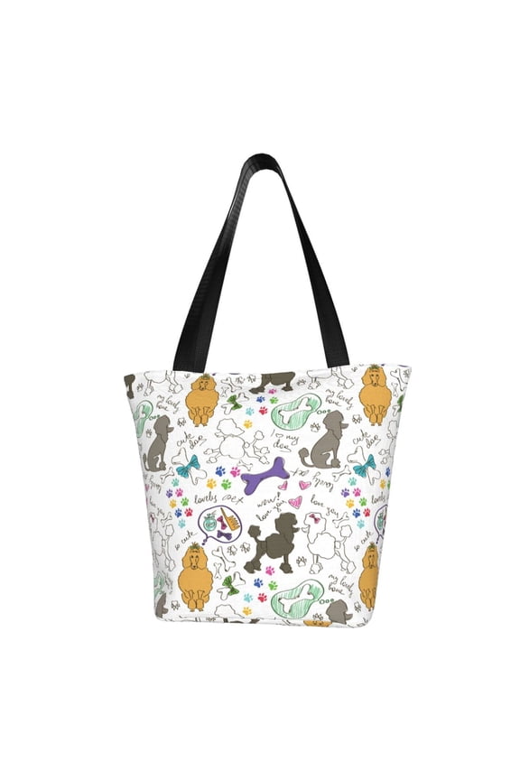 Colorful Poodle Dog Print Tote Bag for Women,Shoulder Bag with Zipper Casual Tote's Handbag Big Capacity Shoulder Bag with Inner Pocket Fit for Shopping,Office,Travel