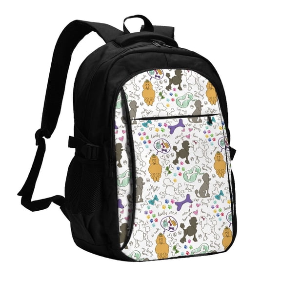 Defioc Colorful Poodle Dog for Travel Backpack for Women,15.6 inch Laptop Backpack Carry On Backpack Personal Item Travel Bag Daypack for School Weekender Business Trip