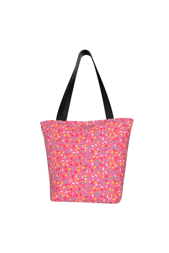 Colorful Sprinkles Donuts Print Tote Bag for Women,Shoulder Bag with Zipper Casual Tote's Handbag Big Capacity Shoulder Bag with Inner Pocket Fit for Shopping,Office,Travel