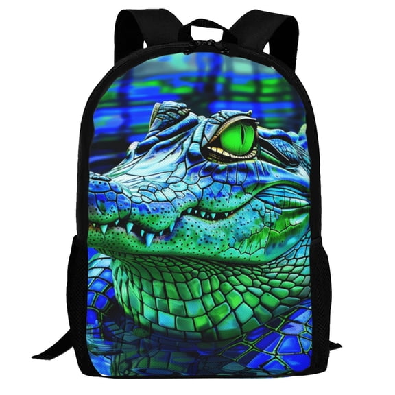 Defioc Colorful Stained Glass Crocodile Pattern Carry on Backpack,16.5x12.5x5.5 Personal Item Bag Carry On Backpack Water Resistant Lightweight Daypack