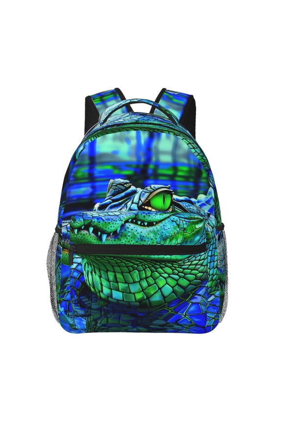 Colorful Stained Glass Crocodile Pattern Laptop Backpack,Travel Backpack Outdoor Activities Bag Daypack for Travel Hiking Shopping Daily