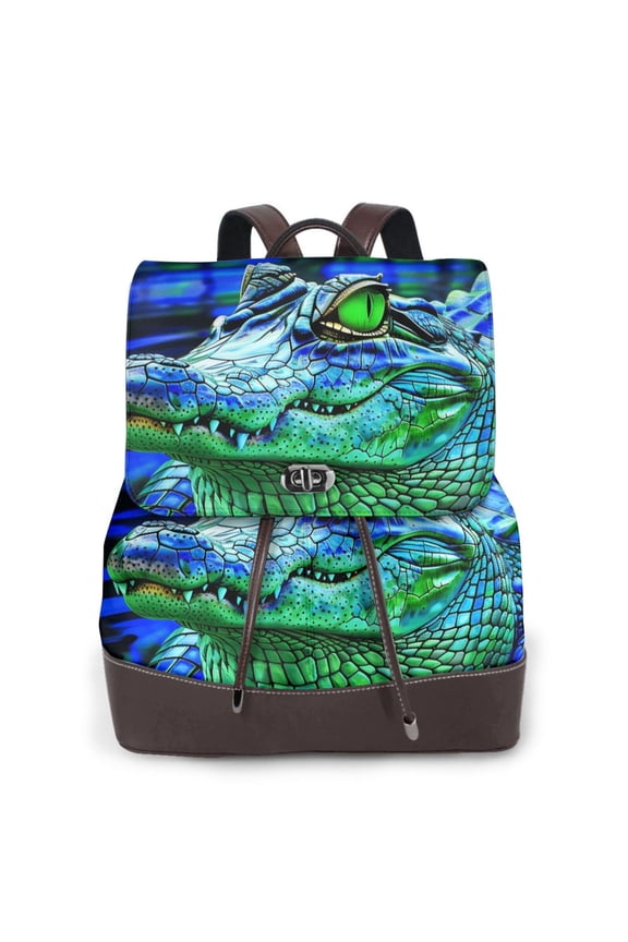 Colorful Stained Glass Crocodile Print PU Leather Backpack,Backpack Purse for Women Fashion Multipurpose Design Handbag Ladies Bags Travel Backpack