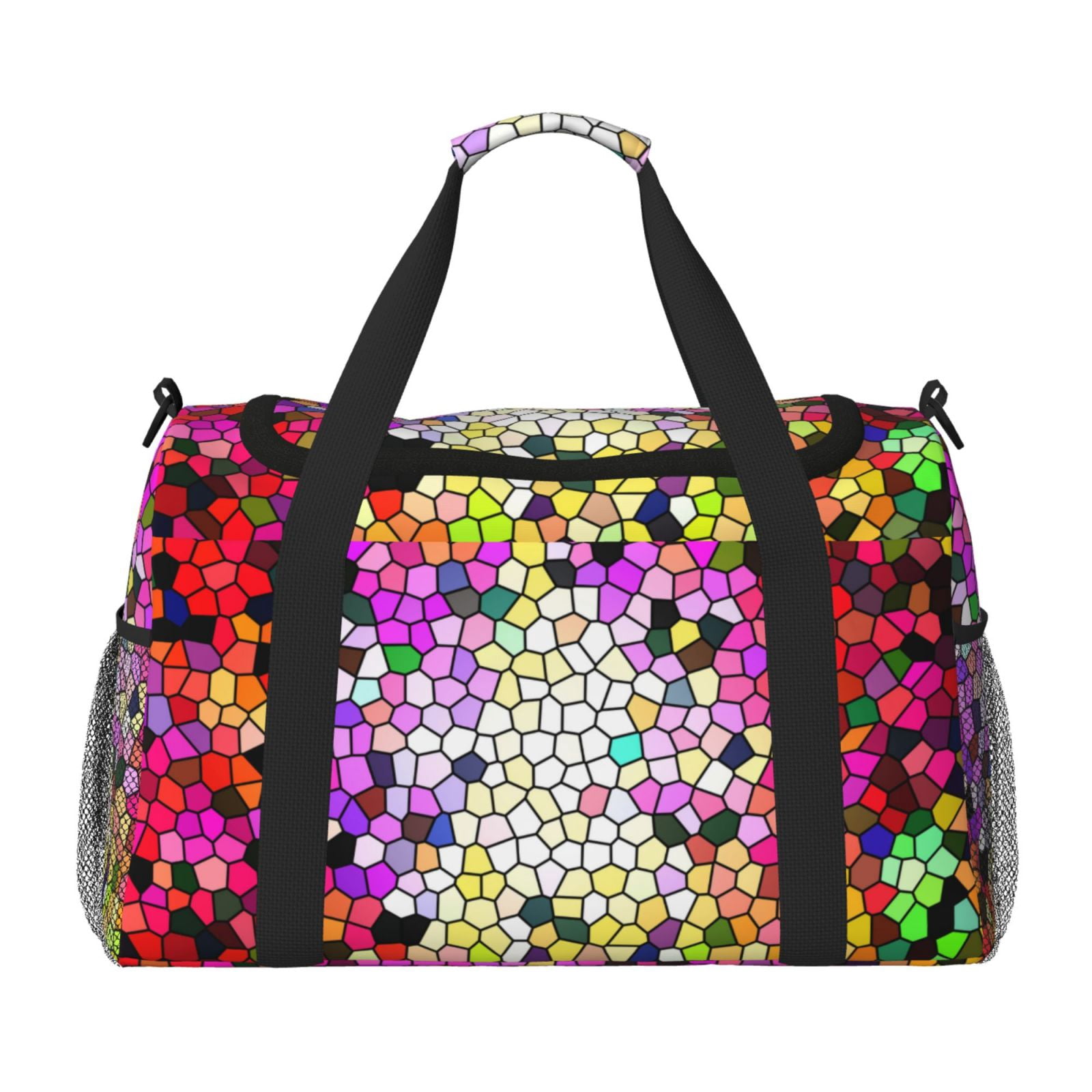 Defioc Colorful Tie Dye Stained Glass 3 Print Hand Travel Bag - Foldable Travel Duffel Bags for Men Women -Sport Gym Bag - Overnight Travel Duffel Bag - Adjustable Shoulder Strap