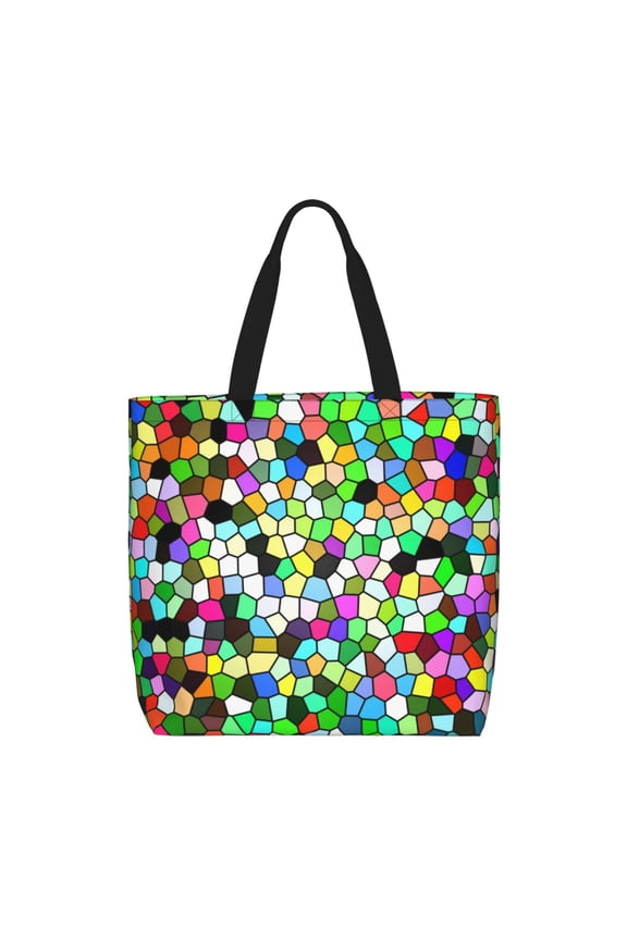 Colorful Tie Dye Stained Glass Pattern Tote Bag for Women,Large Capacity Tote Bag with Zipper Casual Shoulder Handbags Shopping Bag