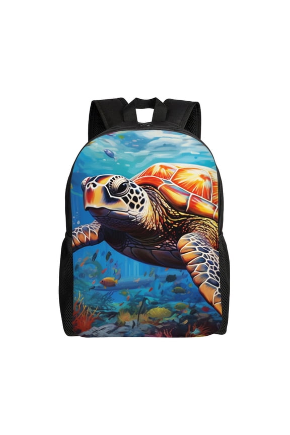 Colorful Underwater Sea Turtle Print Backpack -Travel,or Work Bookbag Daypacks with 15-Inch Laptop Sleeve and Dual Water Bottle Pockets