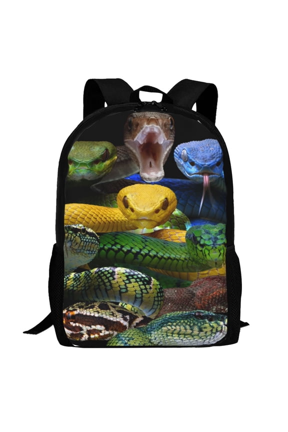 Colorful Viper Snake Pattern Carry on Backpack,16.5x12.5x5.5 Personal Item Bag Carry On Backpack Water Resistant Lightweight Daypack