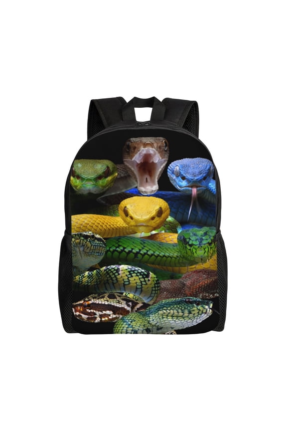 Colorful Viper Snake Print Backpack -Travel,or Work Bookbag Daypacks with 15-Inch Laptop Sleeve and Dual Water Bottle Pockets