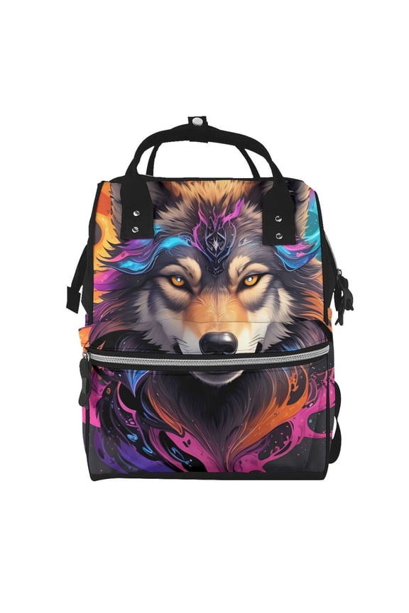 Colorful Wolf Head for Baby Diaper Bag Backpack - Baby Bag for Boys & Girls - Diaper Backpack - Large Travel Diaper Bags- Baby Registry Search & Shower Gifts