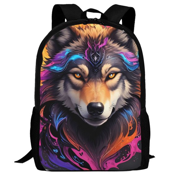 Defioc Colorful Wolf Head Pattern Carry on Backpack,16.5x12.5x5.5 Personal Item Bag Carry On Backpack Water Resistant Lightweight Daypack
