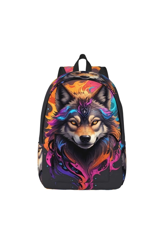 Colorful Wolf Head for Canvas Backpack,Travel Rucksack Unisex Knapsack Laptop Backpack for Work & College -Medium