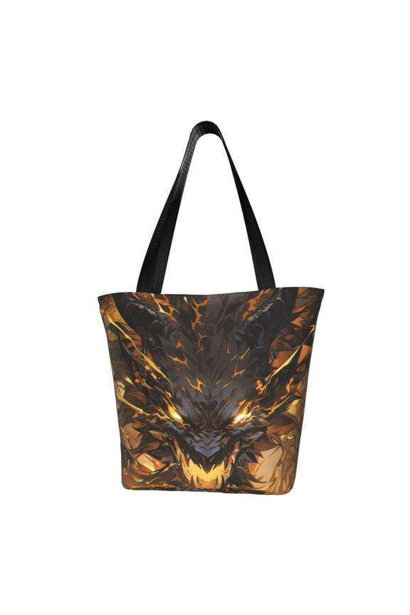 Cool Black Gold Dragon Print Tote Bag for Women,Shoulder Bag with Zipper Casual Tote's Handbag Big Capacity Shoulder Bag with Inner Pocket Fit for Shopping,Office,Travel