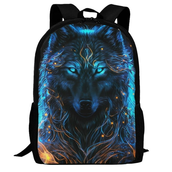 Defioc Cool Blue Light Wolf Pattern Carry on Backpack,16.5x12.5x5.5 Personal Item Bag Carry On Backpack Water Resistant Lightweight Daypack