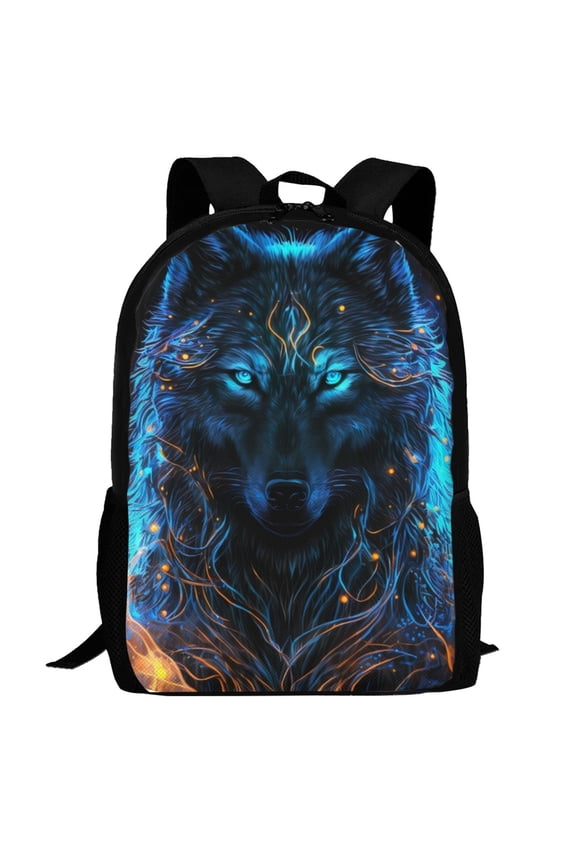 Cool Blue Light Wolf Pattern Carry on Backpack,16.5x12.5x5.5 Personal Item Bag Carry On Backpack Water Resistant Lightweight Daypack