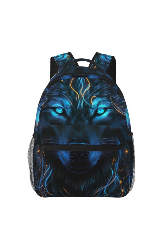 Cool Blue Light Wolf Pattern Laptop Backpack,Travel Backpack Outdoor Activities Bag Daypack for Travel Hiking Shopping Daily