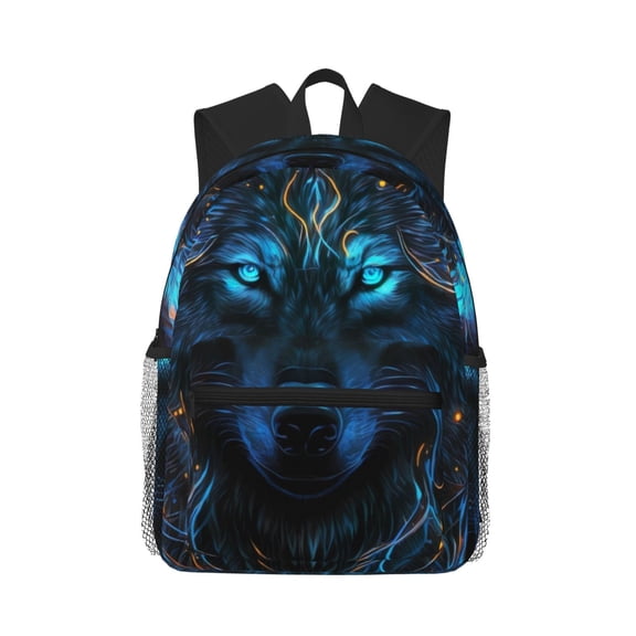 Defioc Cool Blue Light Wolf Pattern Laptop Backpack for Men and Women,Casual Backpack Dayback Sports Bookbag for Travel Running Hiking