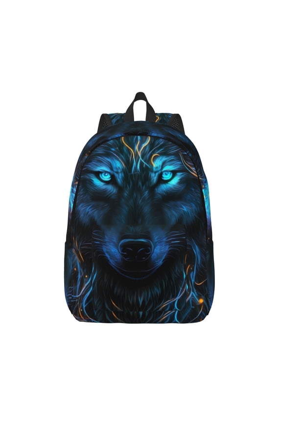 Cool Blue Light Wolf for Canvas Backpack,Travel Rucksack Unisex Knapsack Laptop Backpack for Work & College -Medium