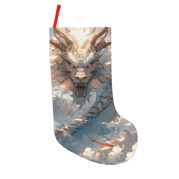 Defioc Cool Cloud White Dragon for Christmas Stockings 18" Personalized Holiday Stocking for Family, Farmhouse Decor, Xmas Tree Decoration, 1 Pack