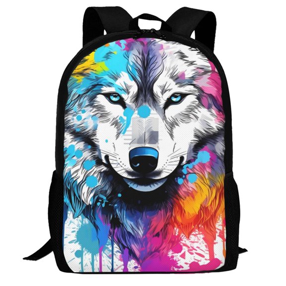 Defioc Cool Colorful Wolf Pattern Carry on Backpack,16.5x12.5x5.5 Personal Item Bag Carry On Backpack Water Resistant Lightweight Daypack