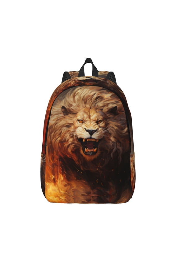 Cool Fire Lion for Canvas Backpack,Travel Rucksack Unisex Knapsack Laptop Backpack for Work & College -Medium