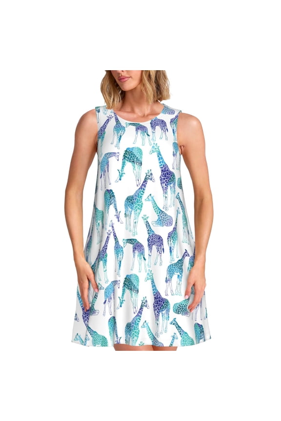 Cool Giraffe Pattern Women's Summer Dresses 2025 Beach Casual Sleeveless Tank Loose Sundress Beach Vacation Clothes with Pocket -3X-Large
