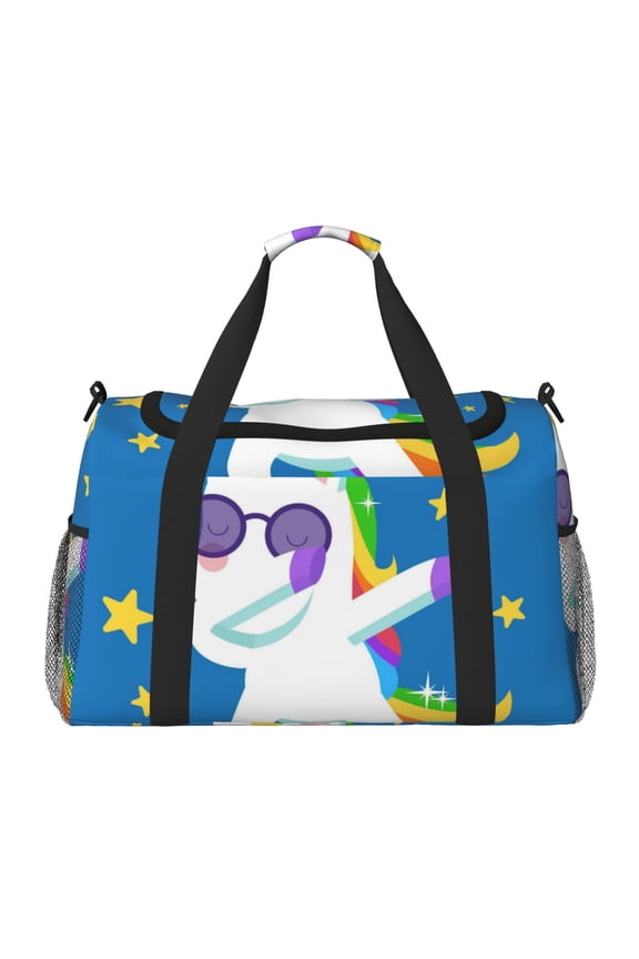 Cool Unicorn Star Golden Print Hand Travel Bag - Foldable Travel Duffel Bags for Men Women -Sport Gym Bag - Overnight Travel Duffel Bag - Adjustable Shoulder Strap