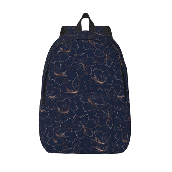 Defioc Copper-Gold Gloss Outline Lily Flower for Canvas Backpack,Travel Rucksack Unisex Knapsack Laptop Backpack for Work & College -Medium