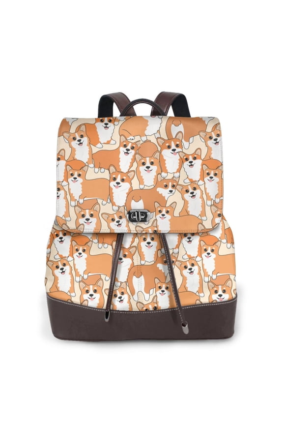 Corgi Animal Print PU Leather Backpack,Backpack Purse for Women Fashion Multipurpose Design Handbag Ladies Bags Travel Backpack