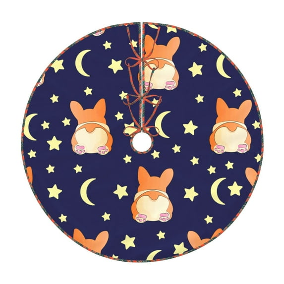 Defioc Corgi Lying With Moons And Stars for Christmas Tree Skirt Snowman Xmas Tree Skirt Farmhouse Christmas Decorations Tree Mat for Holiday Party Decor-36"