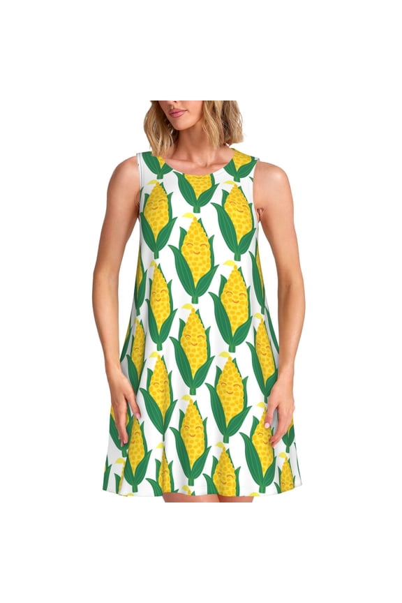 Corn Cob Pattern Women's Summer Dresses 2025 Beach Casual Sleeveless Tank Loose Sundress Beach Vacation Clothes with Pocket -Large