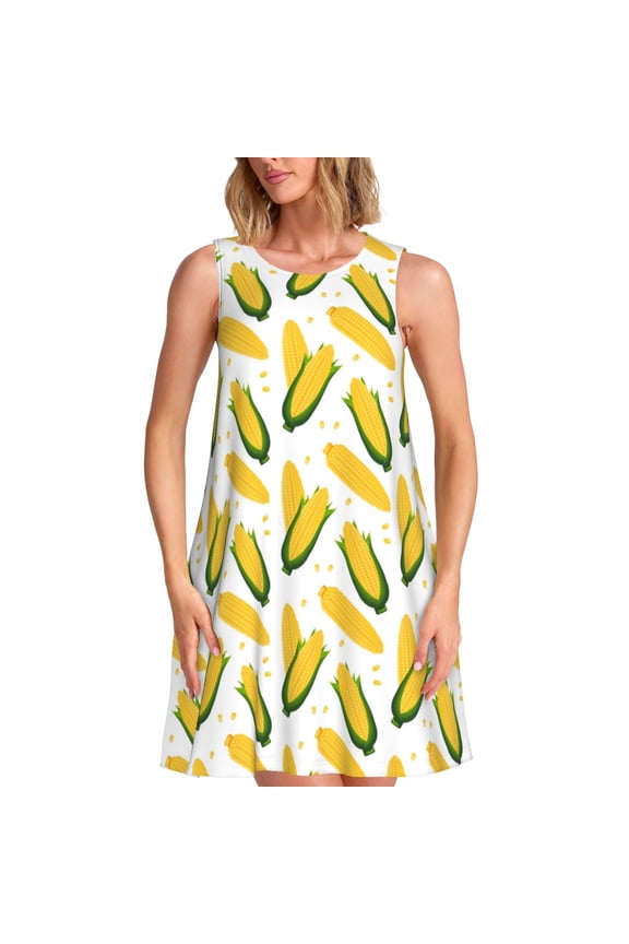 Corn On The Cob Pattern Women's Summer Dresses 2025 Beach Casual Sleeveless Tank Loose Sundress Beach Vacation Clothes with Pocket -XX-Large
