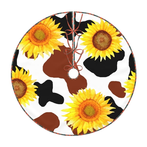 Defioc Cow Print Sunflower for Christmas Tree Skirt Snowman Xmas Tree Skirt Farmhouse Christmas Decorations Tree Mat for Holiday Party Decor-36"