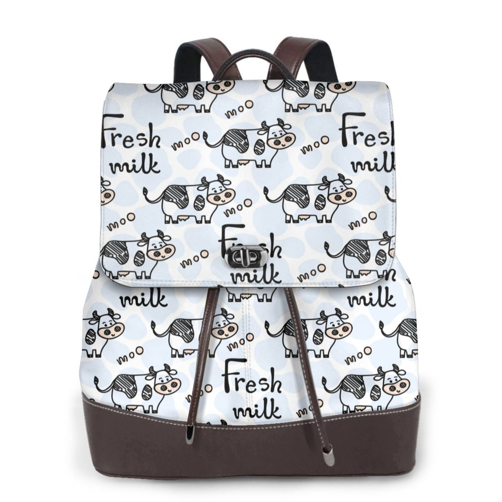 Defioc Cow With Fresh Milk Print PU Leather Backpack,Backpack Purse for Women Fashion Multipurpose Design Handbag Ladies Bags Travel Backpack