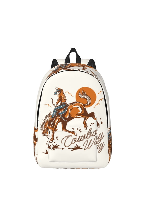 Cowboy Riding Horse for Canvas Backpack,Travel Rucksack Unisex Knapsack Laptop Backpack for Work & College -Medium